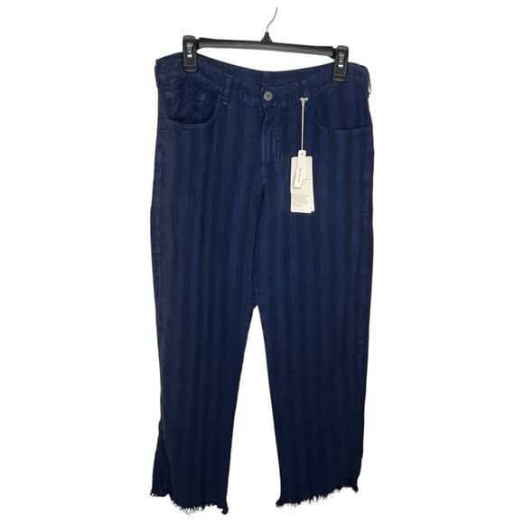 Massimo Alba Pants Women's Size 26 Navy Blue Linen Raw Hem Cut Relaxed Fit Pants - Picture 1 of 11